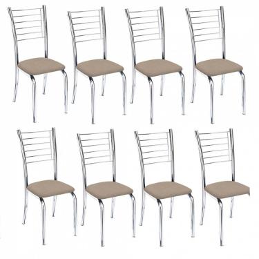 Imagem de Kit 8 Cadeiras Lara Cromada Para Cozinha Bege