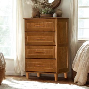 Imagem de Cômoda Rústica Madeira Maciça 4 Gavetas Chicago Marrom Castanho Castanho