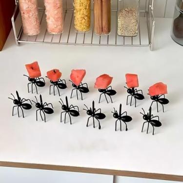 Imagem de 12 palitos de formiga, garfo de sobremesa, espetos de comida para festa, sobremesa, prato de frutas e aperitivos, palitos de coquetel de plástico reutilizáveis com design realista de formigas para