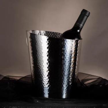 Imagem de Balde de gelo de aço inoxidável bicamada preservação do calor isolamento frio bonito KTV champanhe vinho tinto cerveja gelo bloco de gelo balde comercial (prateado)