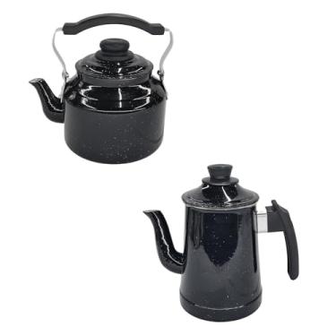 Imagem de Kit chaleira n.14 com tala (alça) e bule n.04 em alumínio na cor preta.