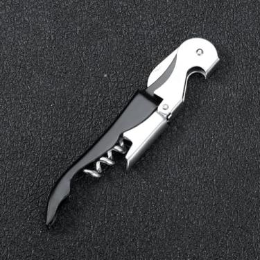 Imagem de Abridor de vinho saca-rolhas de aço inoxidável, saca-rolhas com dobradiça dupla, abridor de garrafa de vinho preto