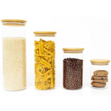 Imagem de Kit 4 Potes de Vidro Borossilicato com Tampa de Bambu Yikasa