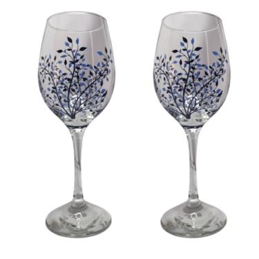 Imagem de Kit 2 Taças de Vidro Grande 490ml Vinho Água Flor Azul