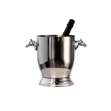 Imagem de Balde de gelo de aço inoxidável bicamada preservação do calor isolamento frio bonito KTV champanhe vinho tinto cerveja gelo bloco de gelo balde comercial (prata, cabeça de cavalo)