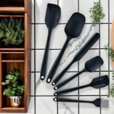 Imagem de Conjunto de espátulas de silicone antiaderente de 6 peças – Ferramentas de cozimento seguras para alimentos e resistentes ao calor com raspador e pincel de pastelaria para bolos, preto