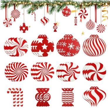 Imagem de Conjunto de 36 peças de enfeites de bengala de doces de Natal, 7,6 cm de madeira pendurada em pirulito doce vermelho e branco, decorações de árvore de Natal para Natal, casa, cozinha, decoração de