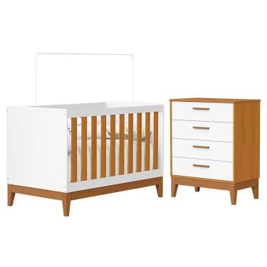 Imagem de Jogo De Quarto Infantil Flip Cômoda 4 Gavetas E Berço Americano Branco Fosco-savana - Reller Móveis Branco Fosco-savana