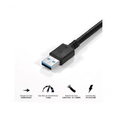 Imagem de Cabo Extensor Usb A 3.0 Macho Para Usb A 3.0 Fêmea 28awg Puro Cobre 2 Metros - Puamf3-2