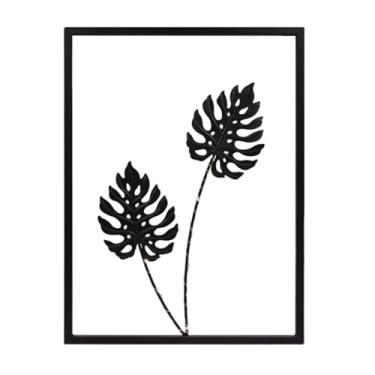 Imagem de Decoração de parede de folhas de metal, arte decorativa de parede em metal preto com luz LED - Esculturas de ferro para entrada de corredor e janela de porta de lareira