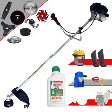 Imagem de Roçadeira Com Sistema Antivibração Toyama RT43LB25A À Gasolina 43cc 1,7HP Alta Rotação Com Carretel Nylon + Kit 7 Opções de Cortes + EPI + ÓLEO STIHL
