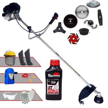 Imagem de Roçadeira Toyama RT43LB25A 1,7HP 43cc + Facas 2 Pontas, 3 Pontas, 6 Pontas, 40 Dentes Vídea, 80 Dentes, Trimmer, Carretel e Escova + EPI + ÓLEO TOYAMA