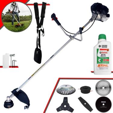 Imagem de Roçadeira Lateral Toyama RT43LB-25A 43cc Com Lâmina Facão, Lâmina 3 Pontas, Lâmina 40 Dentes de Vídea, Lâmina 80 Dentes + Escova de Aço + ÓLEO STIHL