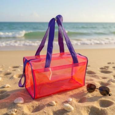 Imagem de Bolsa Transparente PVC para Piscina Natação Balé Academia Escola – Resistente e Impermeável (Pink com Roxo)