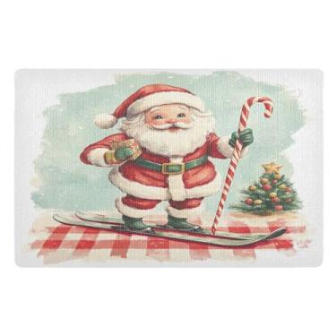 Imagem de SEHANY Tapete de porta de inverno Papai Noel Natal para todos os climas, impermeável, secagem rápida, bem-vindo, tapete de entrada antiderrapante, tapete decorativo de poliéster para entrada, varanda
