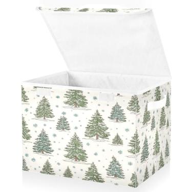 Imagem de Blueangle Caixas de armazenamento dobráveis 1 pacote, cestas de armazenamento de árvore de Natal de desenho animado com tampas e alça para casa quarto armário escritório (141)