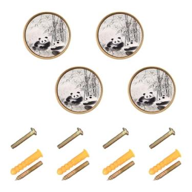 Imagem de Blueangle Pacote com 4 puxadores de armário de bambu panda chinês, puxadores redondos de 3,5 cm para cômoda e armários de cozinha (231)