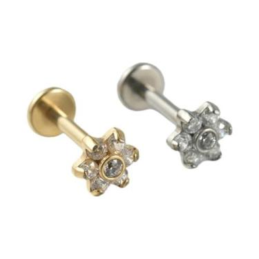 Imagem de Brinco De Titânio Zirconia Com Base Plana Para Lóbulo, Hélice E Tragus