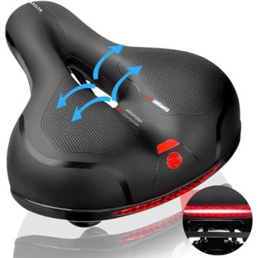Imagem de Banco para Bicicleta Confortável Selim Largo Assento de Bike com Lanterna Traseira Duas Molas Absorção de Impacto Fitas Refletivas Almofada em Gel