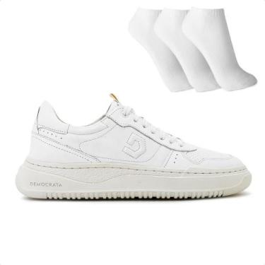 Imagem de Tênis Democrata Block Masculino + 3 Pares de Meias, 42, Branco, Branco