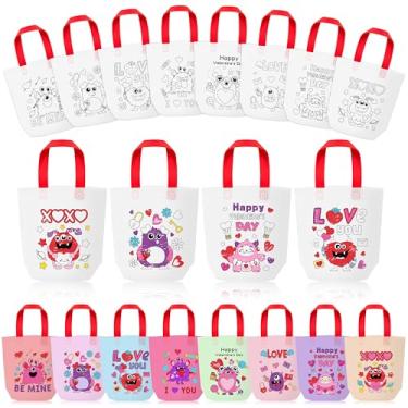 Imagem de Bolsa de presente para colorir monstro dos namorados para crianças - 24 peças monstruosas colorem sua própria bolsa de presente com alça de dia dos namorados reutilizável para colorir não tecido para