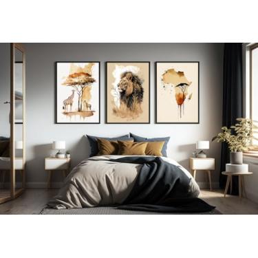 Imagem de Kit 3 Quadros Animais Africa Moderno Decoração Casa Sala e Quarto (60x40, Preto)