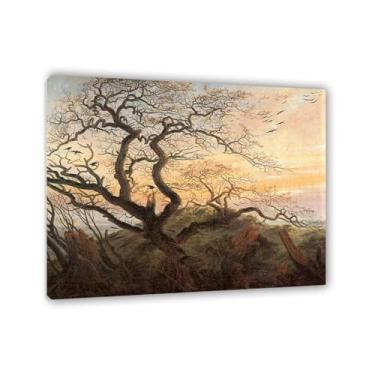 Imagem de ZUJGHSJG Árvore dos corvos por Caspar David Friedrich Impressões em tela Well Decor The World Classic Art Reproduções de arte grande giclée arte de parede para sala de estar decoração de casa 70 x 60