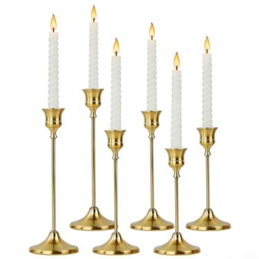 Imagem de Castiçais cônicos dourados, conjunto de castiçais de metal vintage para mesa de casamento, decoração de Natal, decoração de aniversário - Suporte de vela elegante para sala de jantar e cornija (2