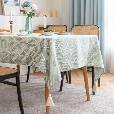 Imagem de Toalha de mesa requintada de tecido de algodão e linho retangular, tecido decorativo macio e resistente a rugas, resistente a manchas, fácil de cuidar, para cozinha, festa, piquenique, ciano pálido ||