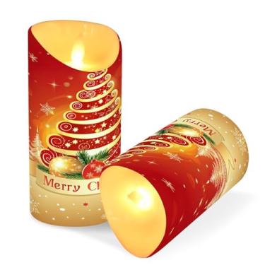 Imagem de ATTX Pacote com 2 velas de árvore de Natal sem chamas – 7,6 cm x 9,9 cm de LED com controle remoto e temporizador para casa, casamento, decoração de acampamento #560