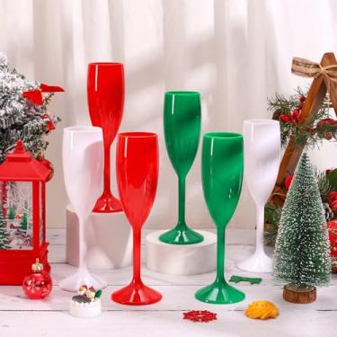 Imagem de Whaline Pacote com 12 taças de acrílico para taças de champanhe de Natal com haste vermelha, verde, branca, taças de vinho de plástico reutilizáveis para coquetel, Natal, casamento, aniversário