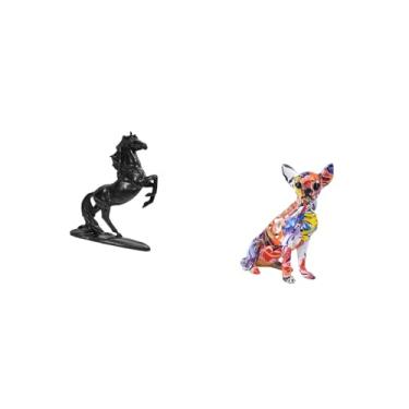 Imagem de Fenteer Escultura de Cavalo em Forma de Ornamento para Quarto E Jardim, com Colorida Estatueta de Cachorro Chihuahua Colecionável E Realista.