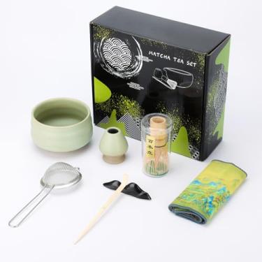 Imagem de Conjunto Inicial Tradicional de Matcha com 7 Peças Batedor Tigela Bambu Chasen Colher Chashaku Suporte para Peneira Chá