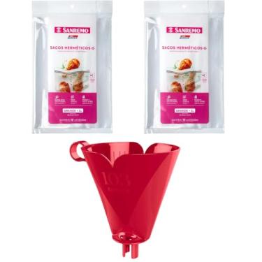 Imagem de Conjunto de 1 Suporte para Filtro de Café 103 Vermelho + 2 Pct com 10 Unidade de Saco Hermetico de 3 Litros