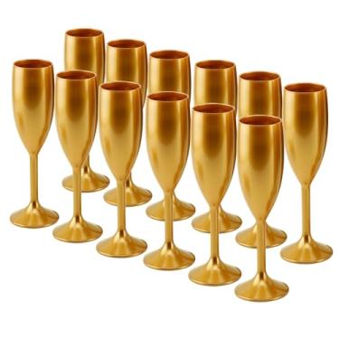 Imagem de OYX Pacote com 12 taças de champanhe descartáveis de plástico 170 g, taças de champanhe douradas, taças de mimosa, taças de vinho reutilizáveis, taças de champanhe vintage, taças de bebida com haste