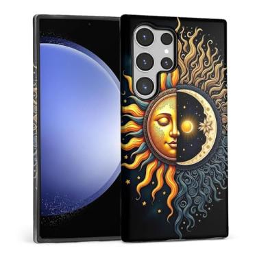 Imagem de FKBRCL4U Capa para Samsung Galaxy S24 Ultra, capa protetora híbrida de silicone brilhante de 2 camadas para meninas e mulheres para Samsung Galaxy S24 Ultra Abstrata Golden Sun Moon Pattern