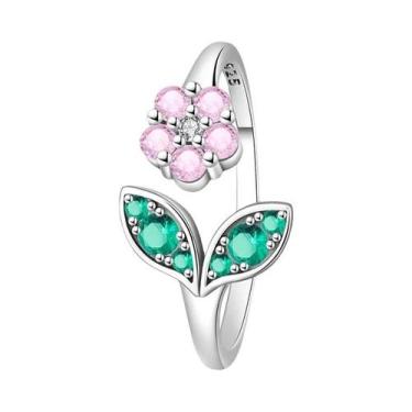 Imagem de Anéis Ajustáveis Femininos Em Prata Esterlina 925 Com Flores Pequenas 