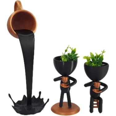 Imagem de Kit Xícara Flutuante de Café 2 Peças – Vasos Bob Preto com Detalhes de Cobre, Ideal para Café da Manhã, Encontros Íntimos e Decoração Doméstica