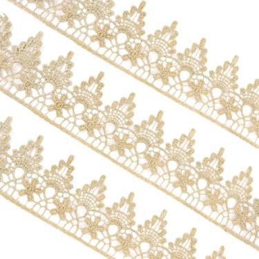 Imagem de Lainballow Acabamento de renda dourada de 10 metros, acabamento de renda de Veneza dourado metálico de 5 cm de largura, fita de renda bordada de flores de lantejoulas para costura, acabamento de borda