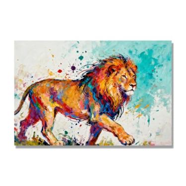 Imagem de Arte abstrata de respingos de leão, pintura colorida de animais em tela, decoração de parede expressiva moderna para sala de estar ou escritório. A58. 40 x 60 cm - 15,8 x 23,7 pol. Somente tela