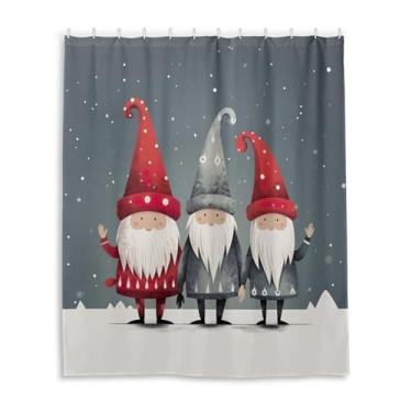 Imagem de Wassud Conjunto de cortinas de chuveiro com três Papai Noel para banheiro à prova d'água com 12 ganchos 152 x 182 cm