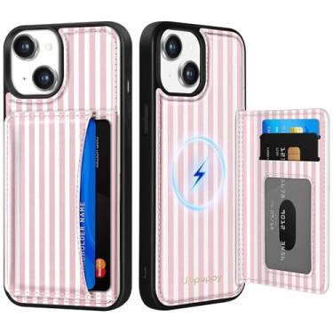Imagem de Uppuppy Capa para iPhone 14 Plus com carteira – Compatível com MagSafe Women Girls Cute Aesthetic Unique Design Suporte de cartão de crédito de couro para Apple 14 Plus, listrado