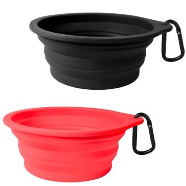 Imagem de PetBonus Pacote com 2 tigelas dobráveis de silicone para cães, livre de BPA, lavável na lava-louças, tigela de viagem expansível e dobrável, para alimentos e água, para cães, gatos, com 2 mosquetões