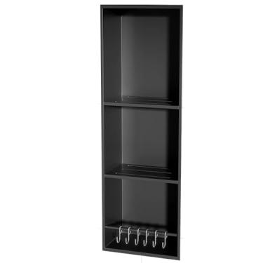 Imagem de Nicho de chuveiro de aço inoxidável, armazenamento de banheiro embutido, suportes de papel higiênico decorativos, armários de armazenamento com guarda-corpo para cozinha (preto-B, 28 x 90 x 12 cm - 11