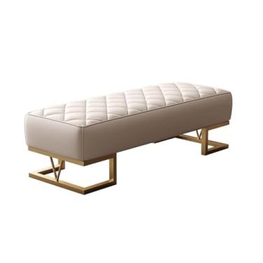 Imagem de Banco de cabeceira de cama para quarto trocador de sapatos de couro para loja doméstica banco de vestiário descanso de vestiário sofá longo mudroom (bege, branco, médio)