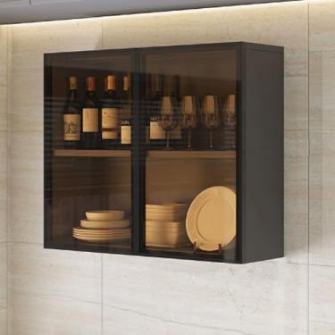 Imagem de Porta de vidro montada na parede armário de armazenamento de cozinha e banheiro, armário de parede de madeira maciça para varanda e vaso sanitário, 60 x 30 x 60 cm - solução de armazenamento de parede