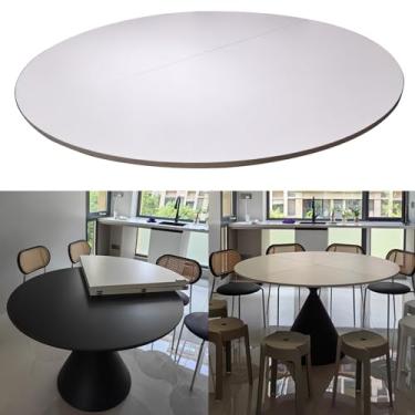 Imagem de Mesa redonda dobrável branca, grande substituição de mesa de madeira sem pernas, mesa de centro de conferência com ferragens de metal, fácil de armazenar (tamanho: 140 cm (55 pol))