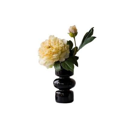 Imagem de CFGH6FDF Vaso de vidro preto festa sala de estar arranjo decorativo mesa chinesa peônia amarela flor falsa jardim