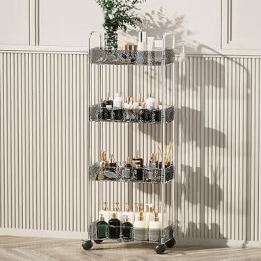 Imagem de Carrinho de armazenamento fino de acrílico transparente - 15 cm L, prateleira móvel de 2 a 4 níveis, carrinho utilitário para banheiro, lavanderia, organizador de casa, 36 cm C x 15 cm L x 94 cm A