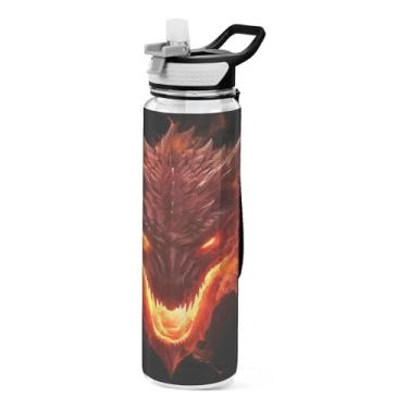 Imagem de Burbuja Garrafa de água Burning Dragon de 940 ml com tampa de palha, à prova de vazamento e livre de BPA para academia, esportes ao ar livre